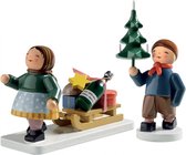W&K- 1 paar Winterkinderen / nr : 6224/10-11- Madchen mit Schilitten+ Jonge mit Baum