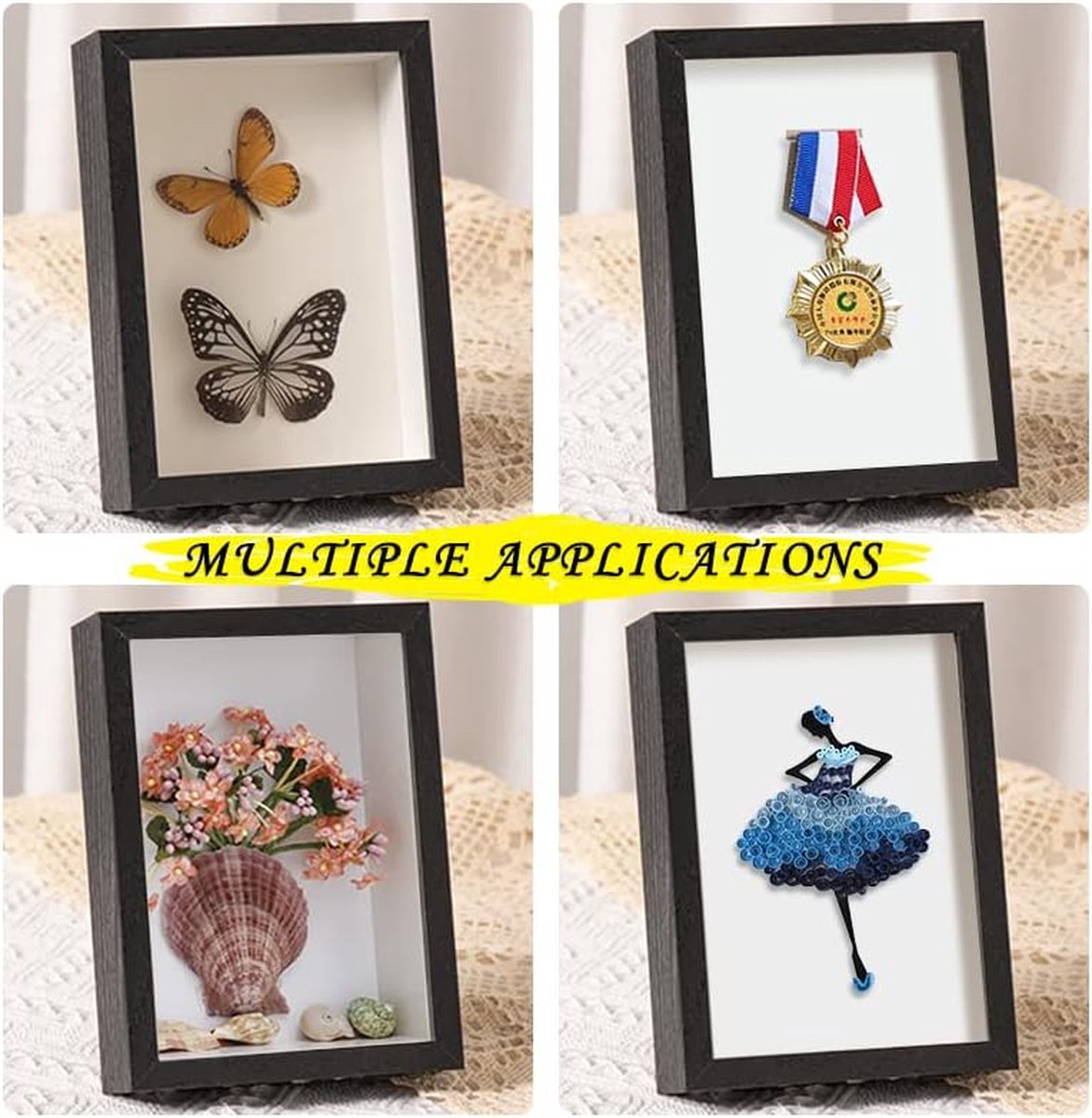 Anhow 3D Fotolijst 15x15 cm (6x6 inch), 2 Stuks Framediepte Displayframe voor Object voor Bloemen, Souvenirs, Diamantschilderij - 3 cm Diepte/Wit