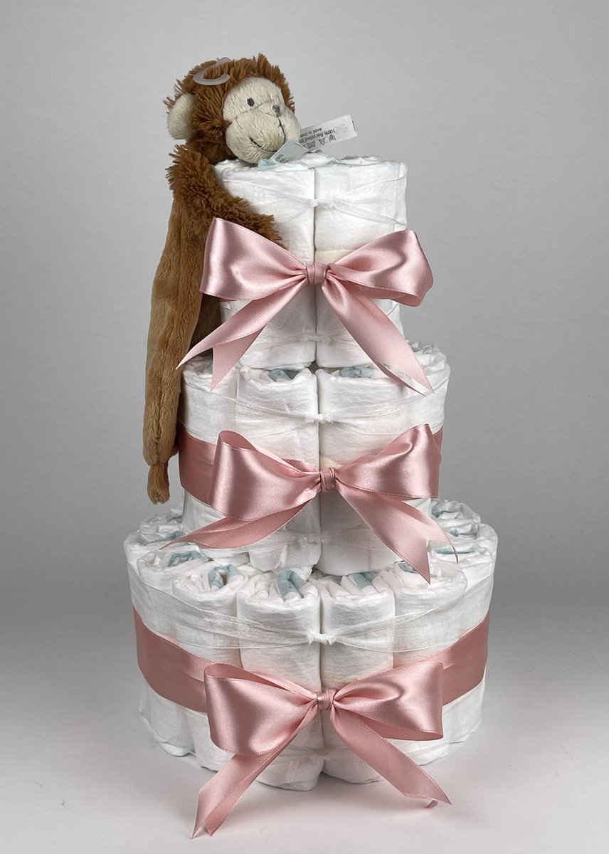 Goedkoopste Chouette-Chouette | Luiertaart Meisje | Kraamcadeau | Geboorte Meisje | Babyshower | Tuttle Aap Micha donker Poeder Roze