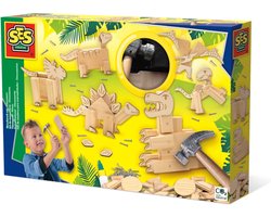 foto van SES - Timmerset - Dinosaurus - Montessori Speelgoed Jongens - met echte hamer, spijkers en voorgezaagde houten plankjes - knutselen jongens - Dinosaurus Speelgoed