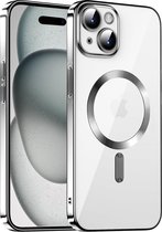 iPhone 15 Magsafe Hoesje Zilver - iPhone 15 Shockproof Magsafe Hoesje Zilver - Met Extra Camera Lens Bescherming - Metallic Silver