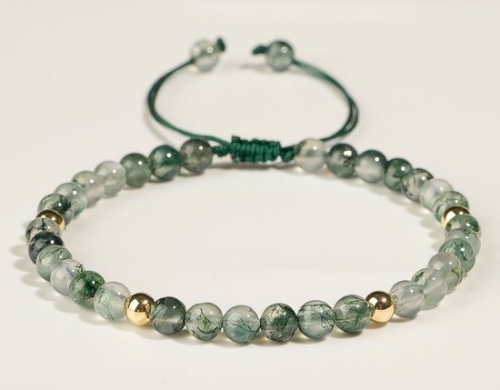 natuursteen kralen armband 3mm groen dames Sophie Siero Stonezz - Groene agaat kralenarmband natuursteen verstelbaar - met geschenkverpakking -
