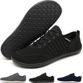 Somic Barefoot Schoenen - Sportschoenen Sneakers - Fitnessschoenen - Hardloopschoenen - Ademend Knit Textiel - Platte Zool - Zwart - Maat 38