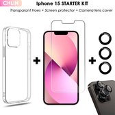 CL CHLIN® - Iphone 15 Starter Kit (hoesje + screen protector + camera lens case) - Iphone 15 screen protector - Iphone 15 transprarant Hoesje - Iphone 15 case - Iphone 15 camera lens protector