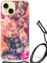 Silicone Case Geschikt voor iPhone 15 Smartphone hoesje met doorzichtige rand Bloemen Boeket