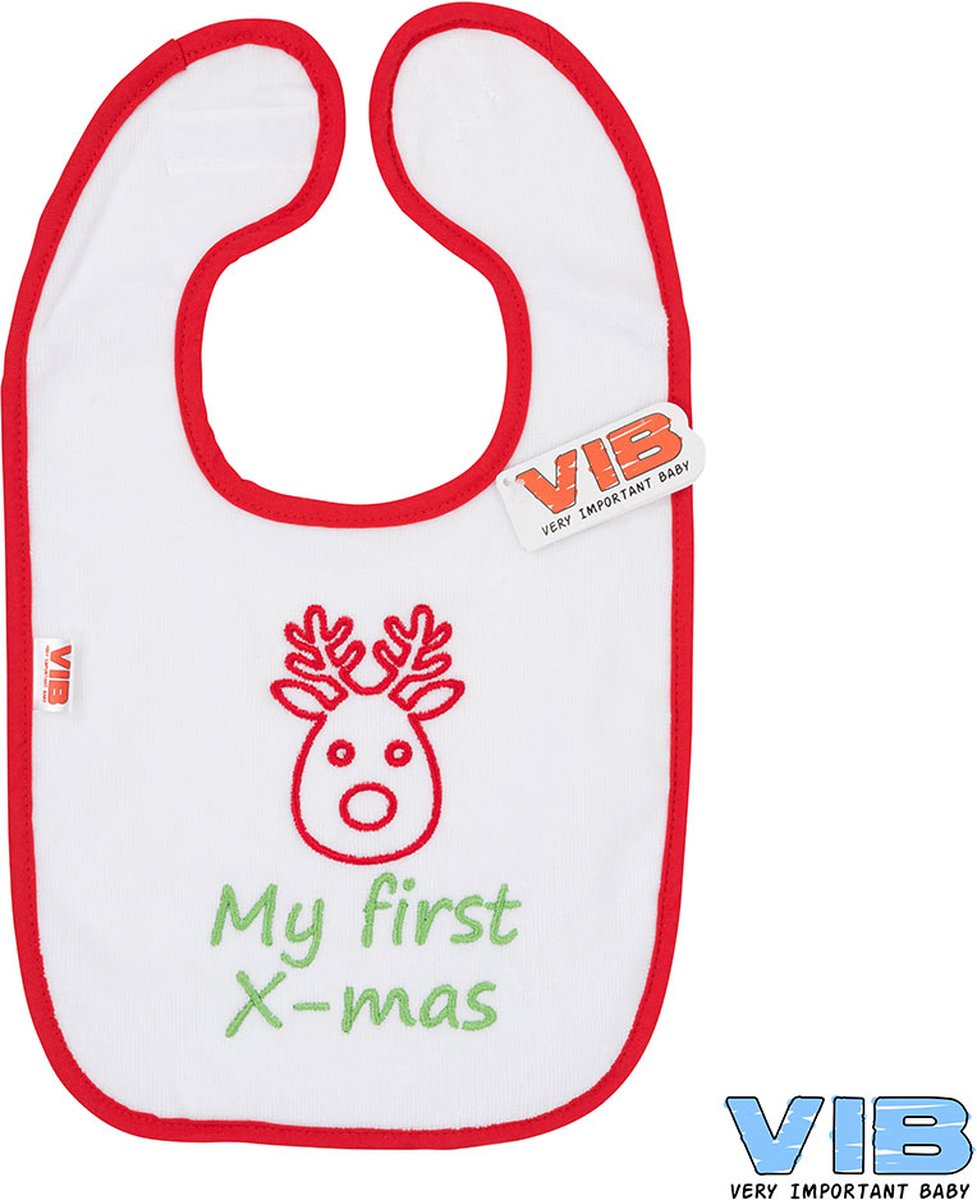 Goedkoopste VIB® - Slabbetje Luxe velours - My first X-Mas (Wit-Rood) - Babykleertjes - Slabbetjes - zwangerschap aankondiging - baby aankondiging