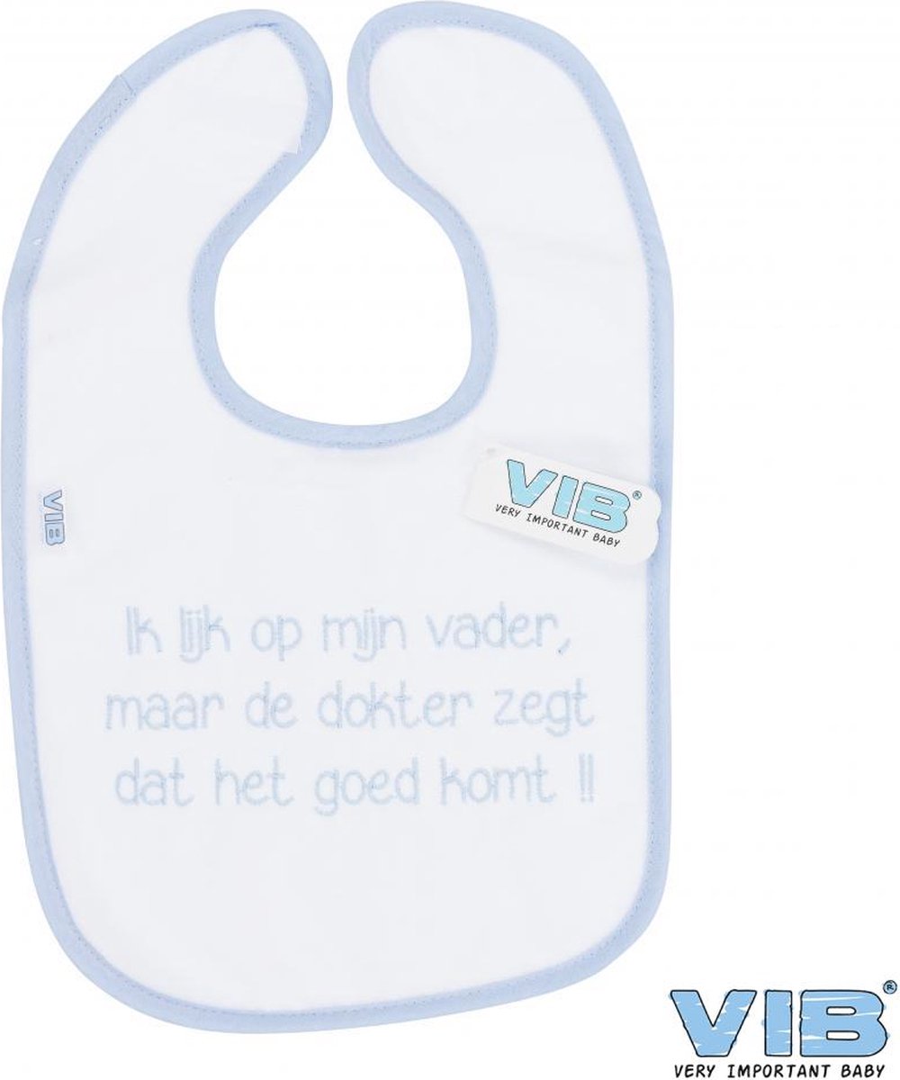 Goedkoopste VIB® - Slabbetje Luxe velours - Ik lijk op mijn vader maar ... (Wit-Blauw) - Babykleertjes - Slabbetjes - zwangerschap aankondiging - baby aankondiging