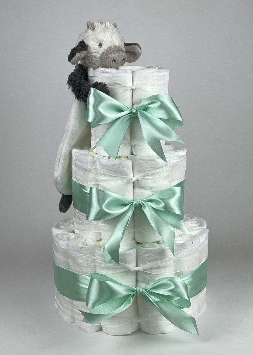Goedkoopste Chouette-Chouette | Luiertaart Neutraal | Kraamcadeau | Geboorte Jongen Meisje | Babyshower | Tuttle Koe Casper Groen