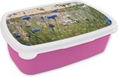Broodtrommel Roze - Lunchbox - Brooddoos - Bloemen - Zomer - Korenbloem - Blauw - Zon - Wolken - 18x12x6 cm - Kinderen - Meisje