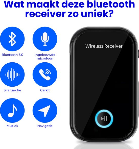 DirectGoods® Bluetooth Receiver - 3.5MM AUX - Bluetooth Ontvanger - Handsfree Bellen - Bluetooth Audio Receiver - Bluetooth Auto via AUX - Incl. Aux Kabel