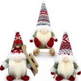 Set van 3 Kerst Gonks Decoraties Gift Gnome met Slee Kerstman Handgemaakte Scandinavische Tomte Xmas Decor voor Thuis Keuken Boerderij Gelaagde Lade