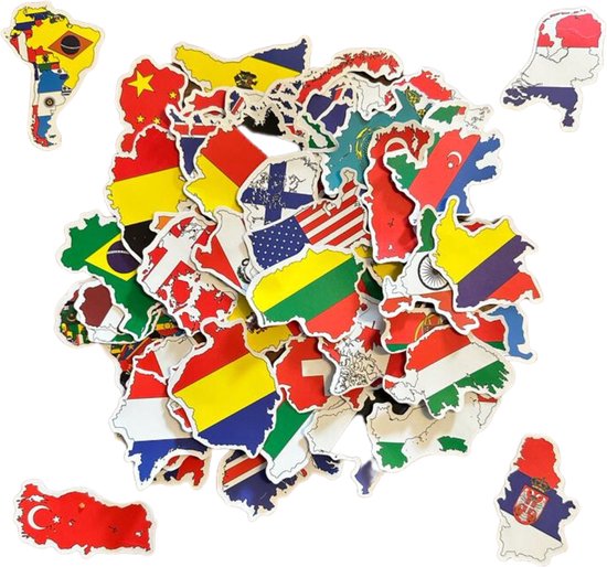 Stickers met Landen en Vlaggen - 49 stuks - Aardrijkskunde/Reizen/Wereld thema
