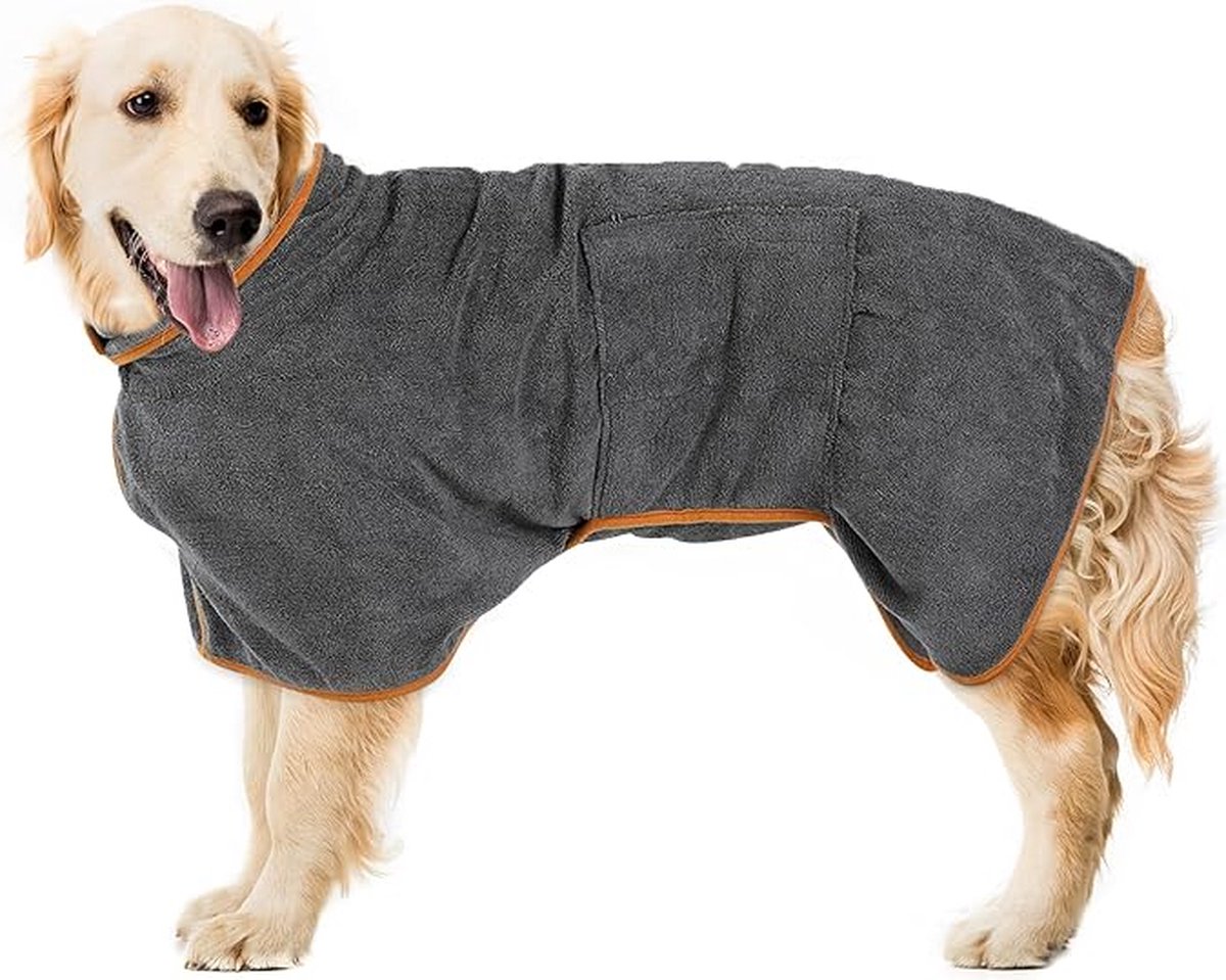 De Millennials - Microvezel hondenbadjas - Maat L - Grijze - pootdoek - hondenhanddoek met verstelbare riem - badjas voor huisdieren met klittenbandsluiting - hondenbadjas - regen - De Millennials