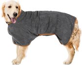The Millennials - Peignoir pour chien en microfibre - Taille L - Gris - serviette pour pattes - serviette pour chien avec sangle réglable - peignoir pour animaux de compagnie avec fermeture Velcro - peignoir pour chien - pluie