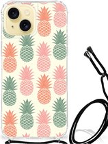 Backcase TPU Siliconen Hoesje Geschikt voor iPhone 15 Telefoon Hoesje met doorzichtige rand Ananas