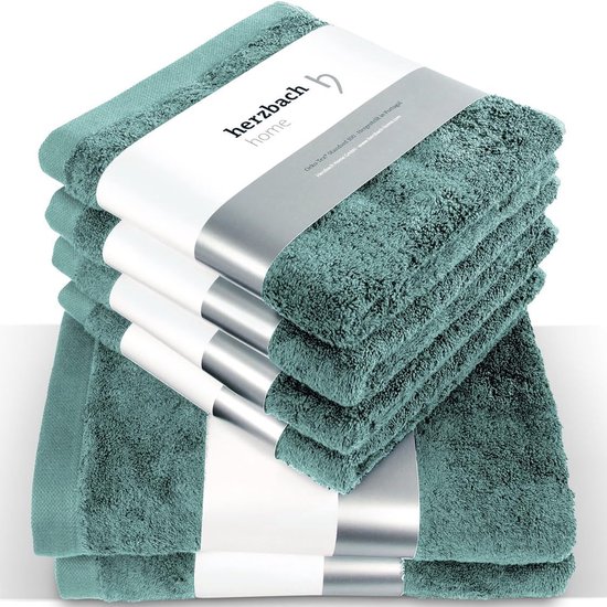 Premium handdoekenset, 6-delig, oceaangroen, 4 handdoeken van 50 x 100 cm en 2 douchehanddoeken 70 x 140 cm, hoogwaardige, zachte en absorberende handdoeken van natuurlijk katoen