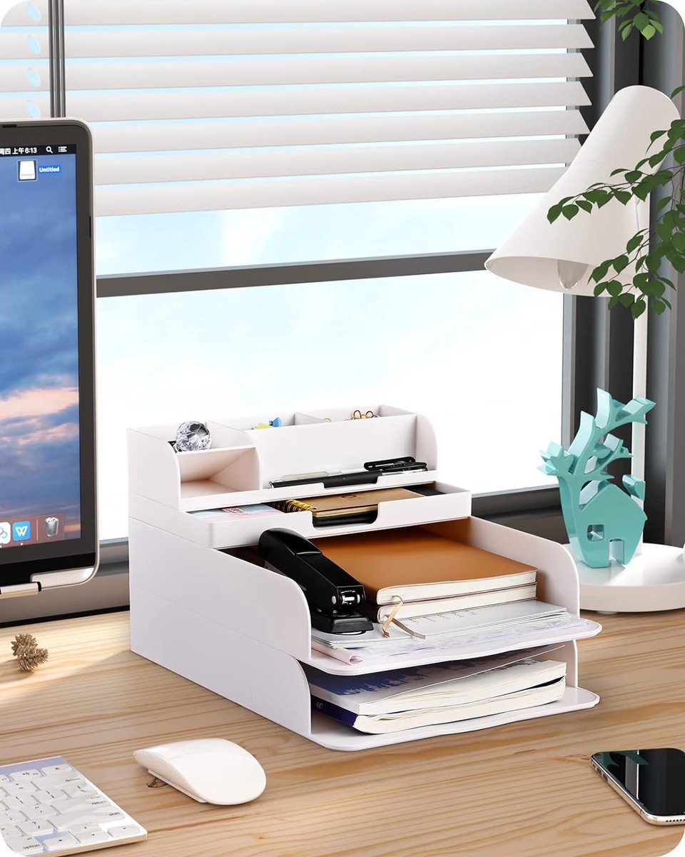 Organisateur De Bureau A4 3 Niveaux - Étagère Rangement Papier Et Documents Blanc