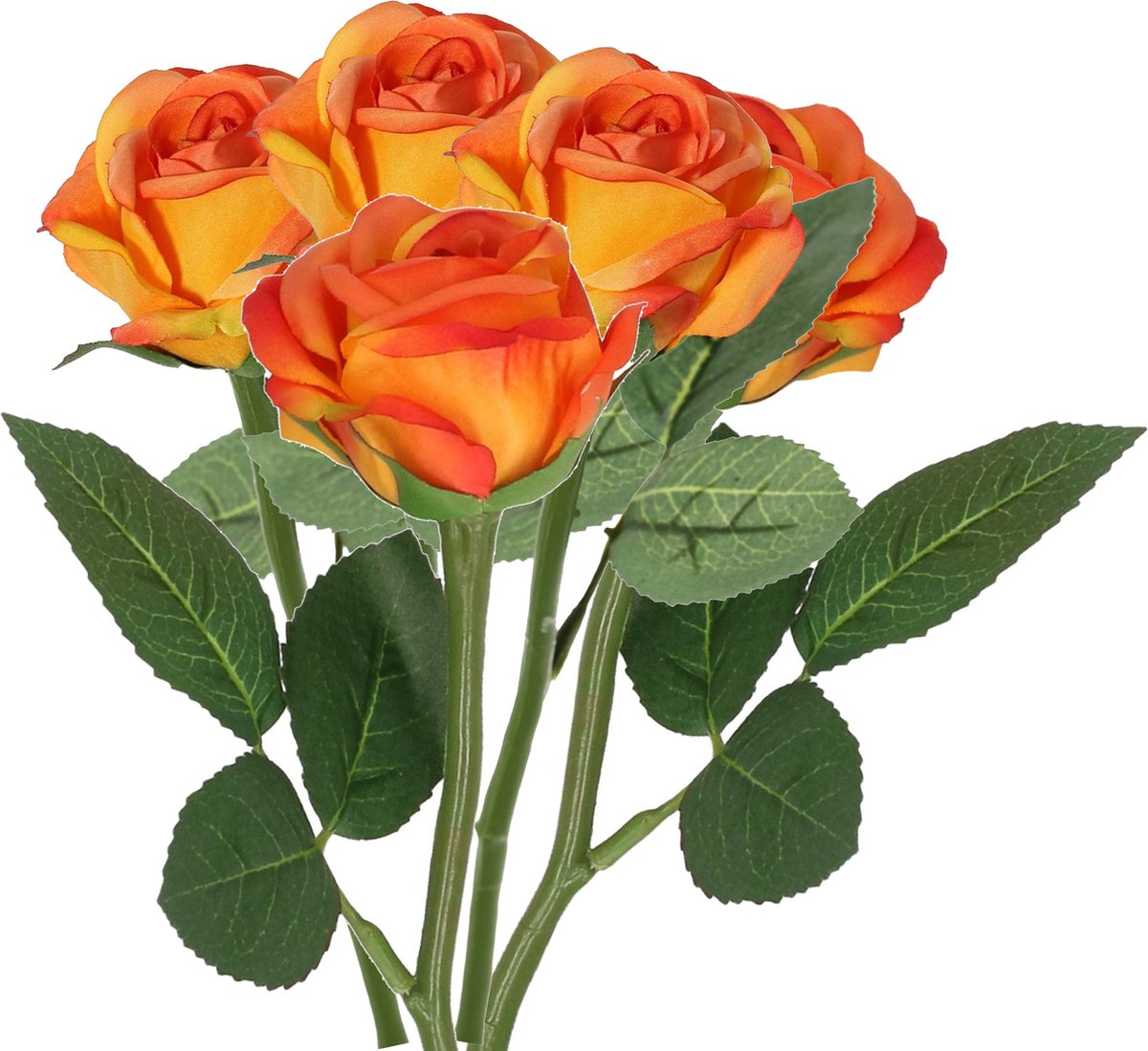 Top Art Kunstbloem roos Nina - 5x - oranje - 27 cm - kunststof steel - decoratie bloemen