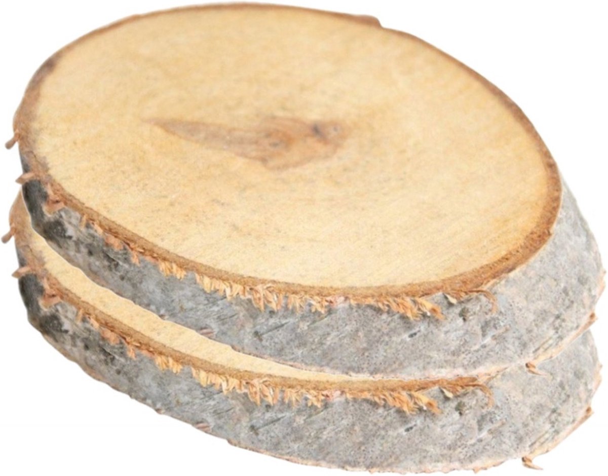 HBX Natural Living Decoratie boomschijf met schors - 2x - hout - L16 x B23 x H2 cm - ovaal