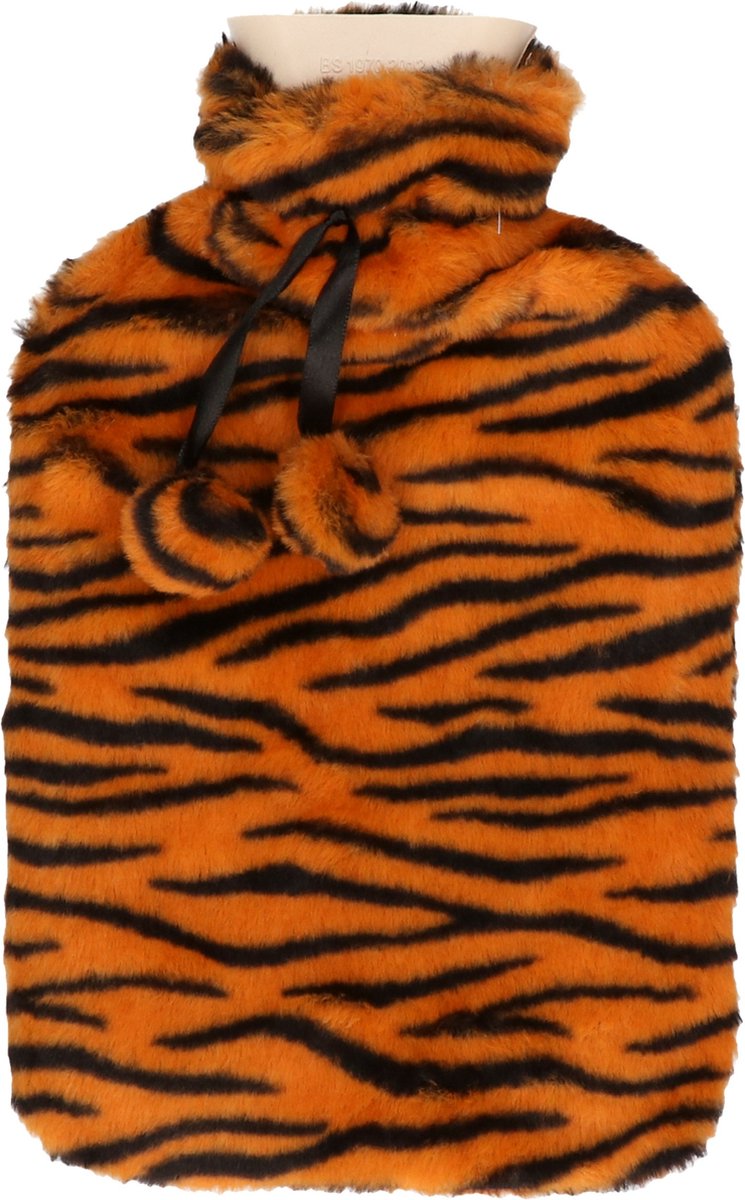 Goedkoopste H&S Collection Warmwaterkruik - met zachte dierenprint hoes - oranje/zwart - 1,75L - kruik