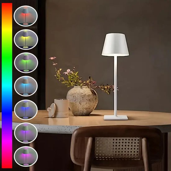 Lampey Prisma tafellamp - Oplaadbare Tafellamp met Multi-Colour licht - verstelbare hoogte - Draadloos & Oplaadbaar - Wit - Dimbaar - Op Batterijen