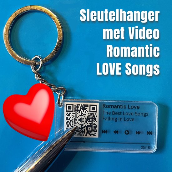Allernieuwste.nl® QR Sleutelhanger Romantic Love - Video met Romantische Muziek - QR code Geschenk Idee Cadeau voor Verliefden - Beeld en Geluid Gadget Liefde - MU15 Lovers Cadeau