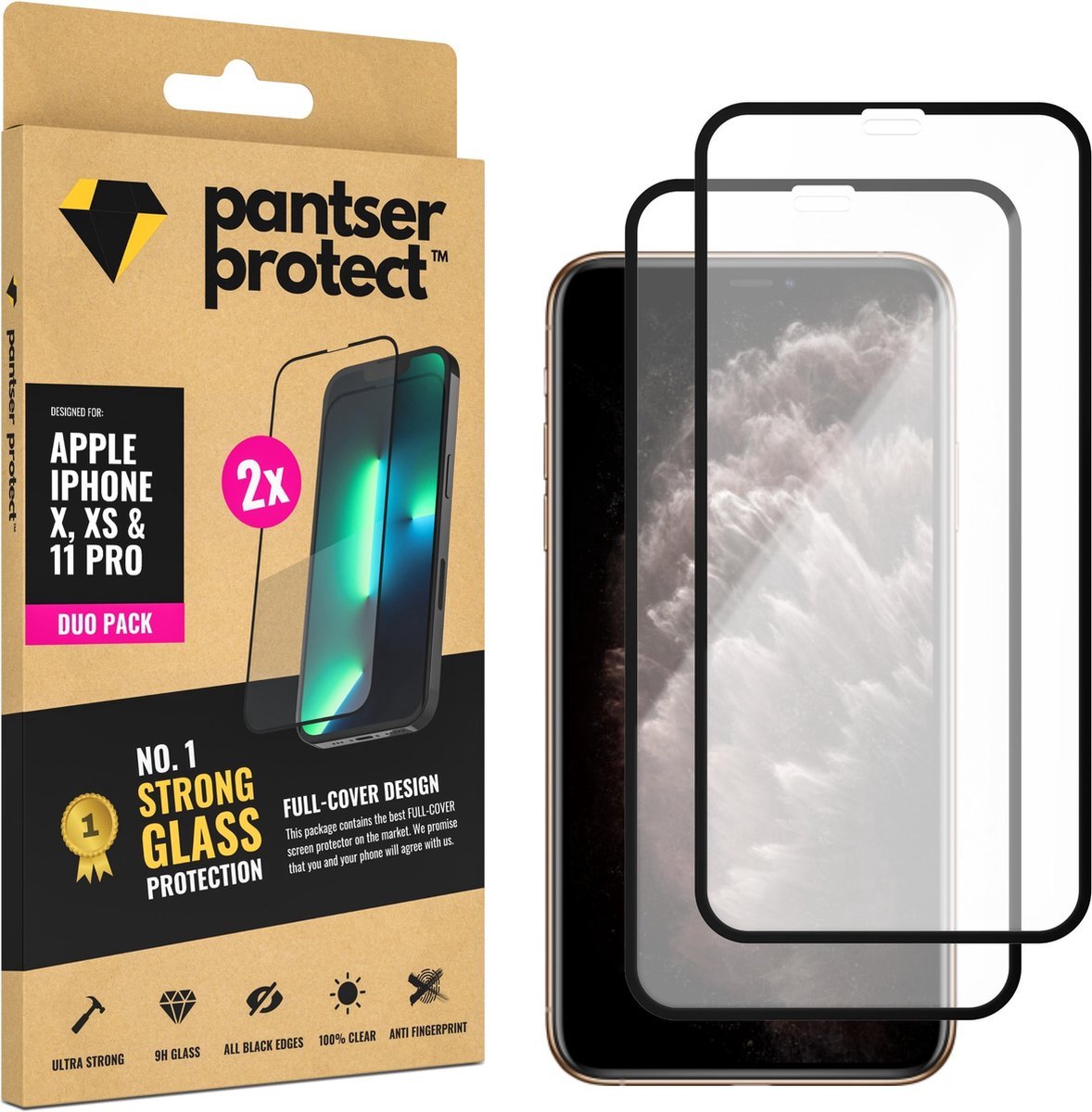 DUO-PACK - 2x Pantser Protect™ Glass Screenprotector Geschikt voor iPhone X / Xs / 11 Pro - Case Friendly - Premium Pantserglas - Glazen Screen Protector