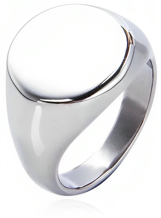 Zegelring Heren - Zilver Kleurig - 17-23mm - Rond - Ringen Mannen - Ring Heren Staal - Cadeau voor Man