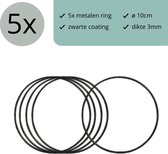 Zwart metalen ring Ø10cm - 5 stuks - (Dromenvanger ring 10cm - draad staal ring - stalen ring - bloemen ring - macrame ring)