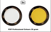 2x Set PXP Professional Colors peinture pour le visage jaune et blanc 30 grammes - Peinture pour le visage fête d'anniversaire festival soirée à thème