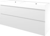 Proline Polystone Loft badmeubelset met wastafelonderkast asymmetrisch met 2 laden en glans witte wastafel met 2 kraangaten 140 x 46 x 62 cm, mat wit