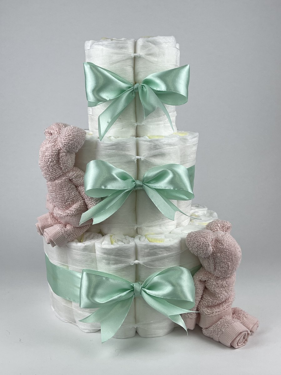 Goedkoopste Chouette-Chouette | Luiertaart Meisje | Kraamcadeau | Geboorte Meisje | Babyshower | Beren Blush roze - Groen