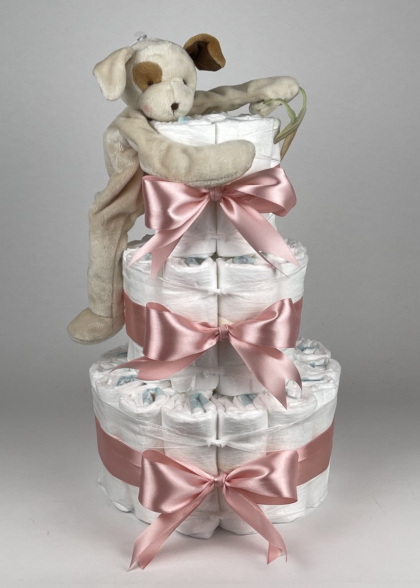 Goedkoopste Chouette-Chouette | Luiertaart Meisje | Kraamcadeau | Geboorte Meisje | Babyshower | Bunnies By the Bay Speenknuffel Hond donker Poeder Roze