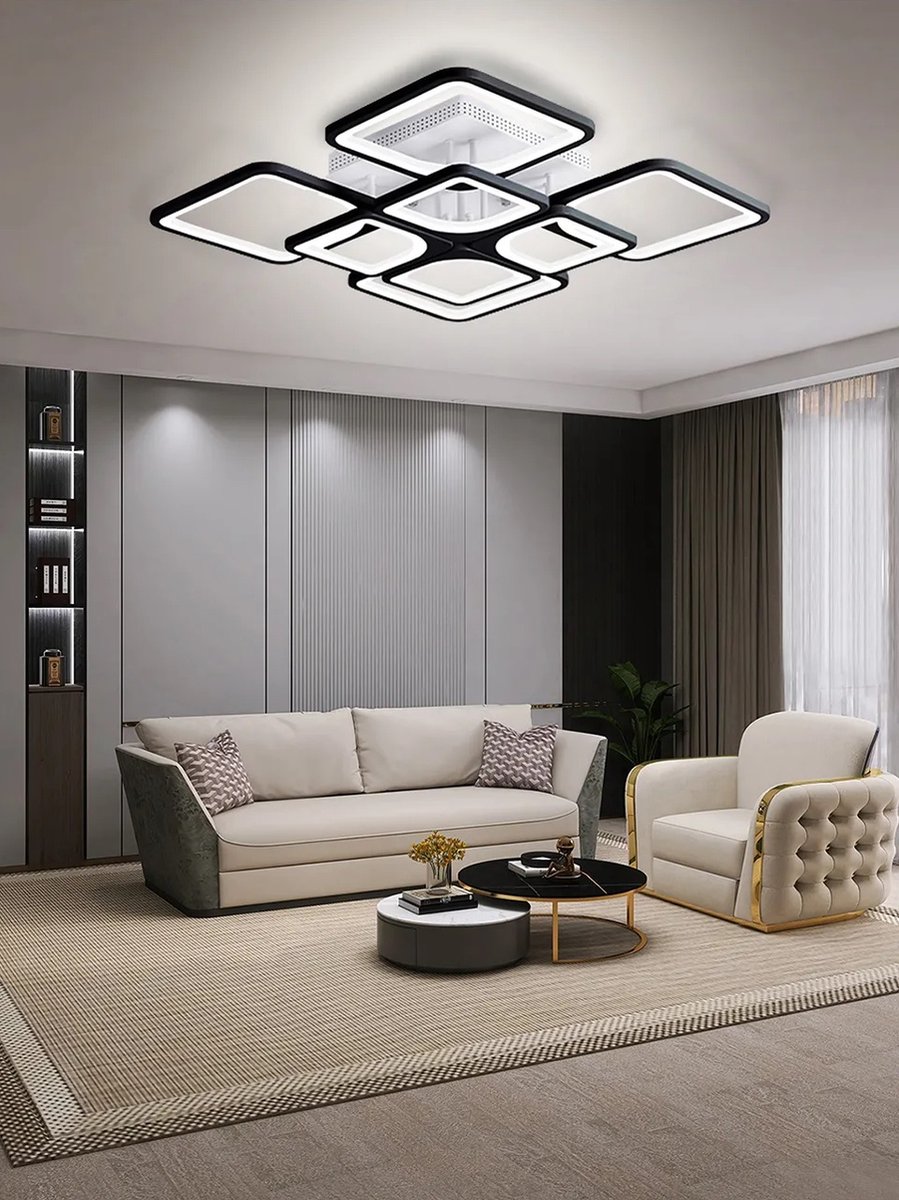 LuxiLamps - LED Bluetooth 4x4 Kop Plafondlamp - Smart lamp - 60 cm - Zwart - Afstandsbediening en APP - Woonkamer Lamp - Plafonniere