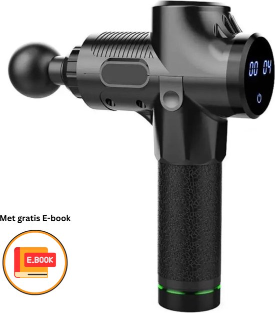 Foto: Massagegun massageapparaat professioneel met e book massage spiermassage sportmassage 30 standen lange werktijd 6 uur 6 opzetstukken koffer lcd touchscreen stil