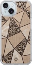 Casimoda® hoesje - Geschikt voor iPhone 15 - Leopard Abstract - 2-in-1 case - Schokbestendig - Luipaardprint - Verhoogde randen - Bruin/beige, Transparant