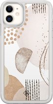 iPhone 11 hoesje siliconen - Abstract shapes - Casimoda® 2-in-1 case hybride - Schokbestendig - Geometrisch patroon - Verhoogde randen - Bruin/beige, Transparant