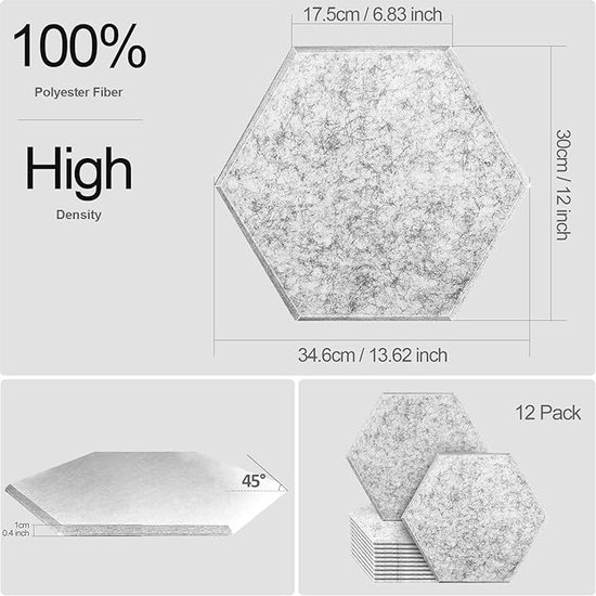 Panneaux acoustiques auto-adhésifs Pack 12, 12 x 12 x 0,4 pouces  insonorisation, panneau d’absorption acoustique