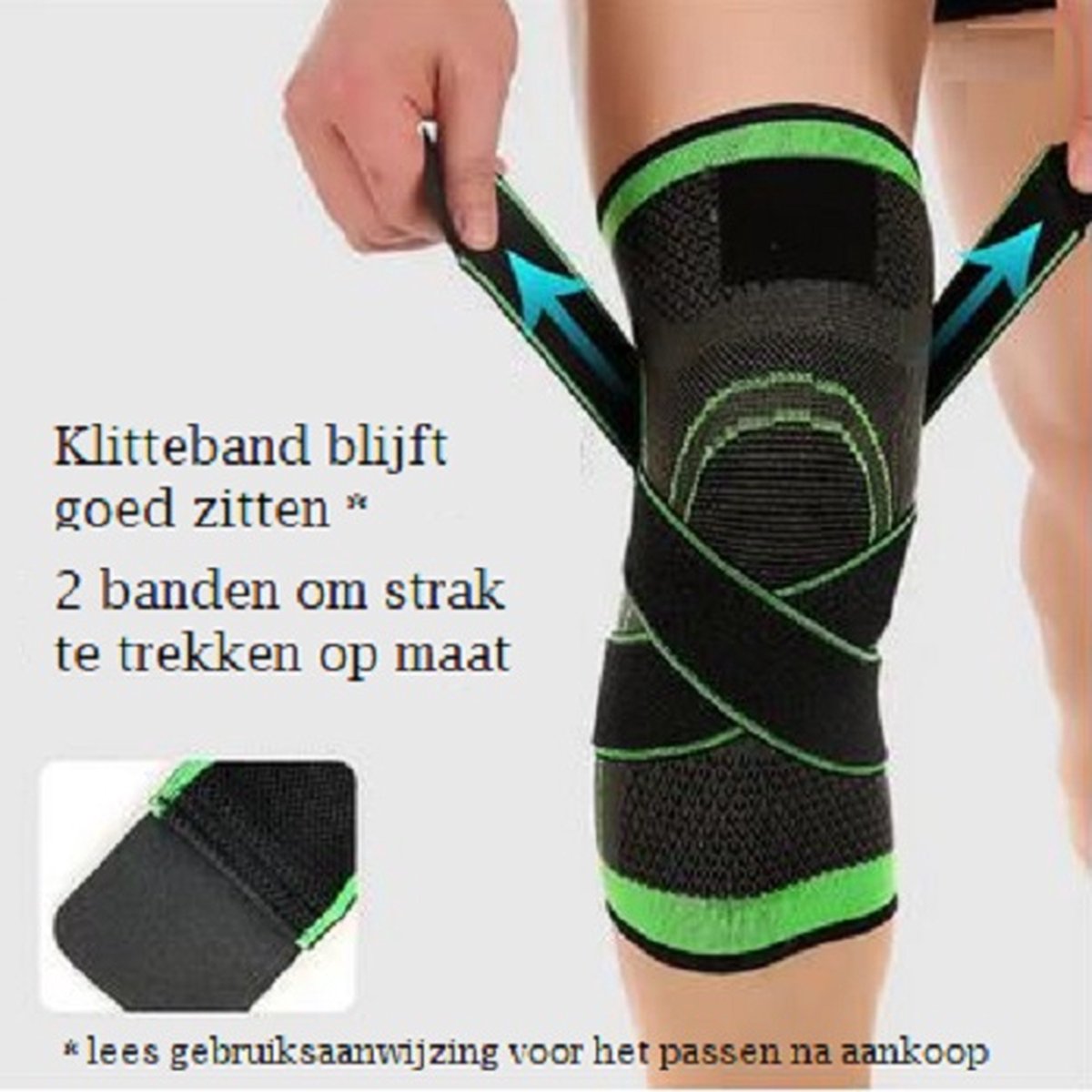 Inuk® - Kniebrace Knieband groen met straps - Maat L - Let op maattabel - Extra ondersteuning bij sporten en blessures - Comfortabel - Preventief bij skien