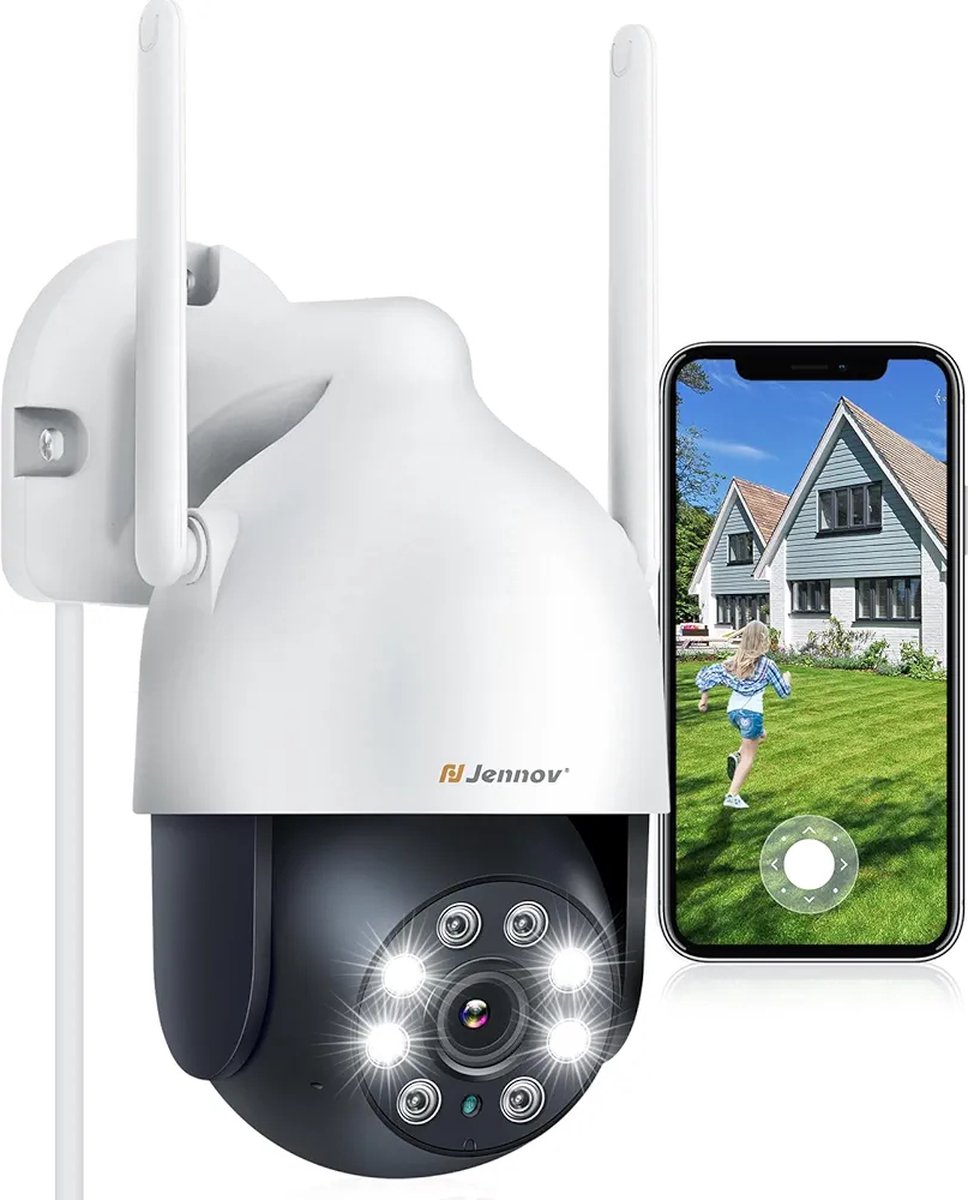Jennov 2K Beveiligingscamera Buiten WiFi, 3MP WiFi IP Camera Buiten met Elektrisch, 360° Pan & Tilt View, Auto Tracking, 24/7 Opname, Nachtzicht in kleur, Bewegingsdetectie, 2-weg Audio ​