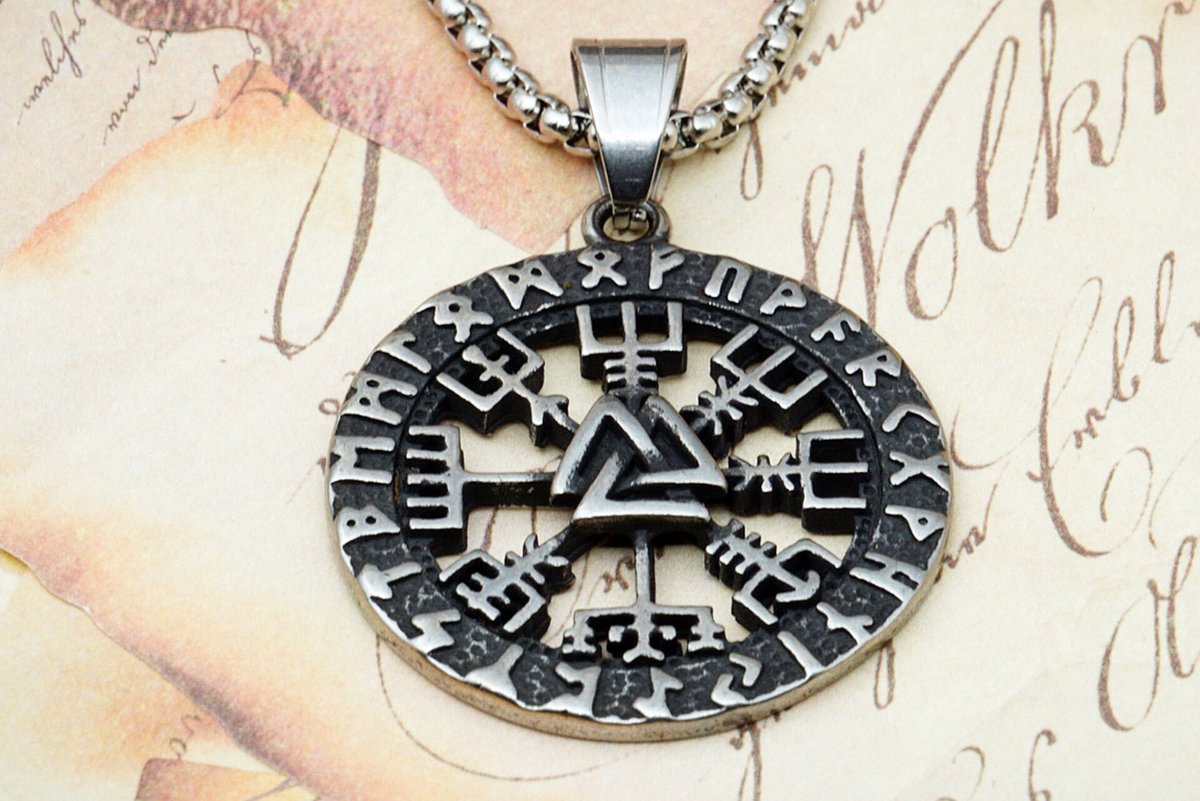Beier – Collier En Acier Inoxydable 316l, Pendentif Boussole Viking Nordique Vegvisir, Le Symbole De Valknut Odin De La Runic Nordique Six étoiles LP312
