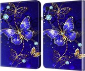 Samsung Galaxy tab A9 (2023) - 8,7 inch - tablet hoesje book case cover - goud blauw diamant vlinders - Samsung A9 silicone inleg hoes map