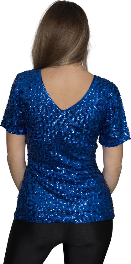 Top à sequins - chemise - Cobalt - Blauw - Taille XXL - Taille 46/48 - Disco