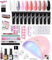 Royala 01X Professionele Poly Gel Set – 10 Kleuren Polygel Pakket - incl. 36W UV Nageldroger - Glitter Polygel - Nude color - Nagelriemolie - Nail art - Striping Art - Gel lak