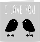 I LOVE YOU | kaart met vogeltjes / wenskaart met envelop | liefde