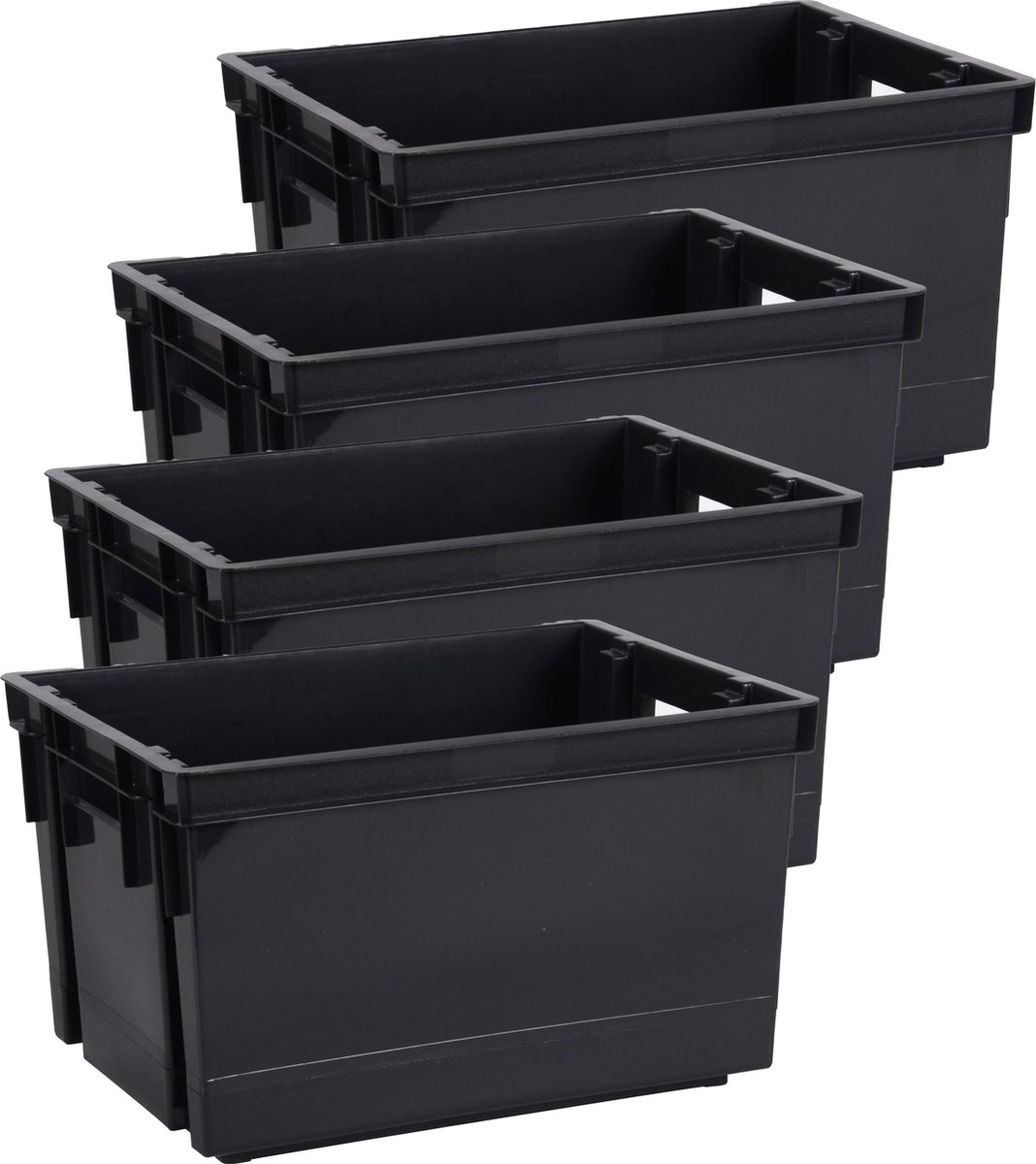 EDA Opbergbox/opbergkrat 20 L - 4x - zwart - kunststof - 39 x 29 x 23 - stapelbaar/nestbaar - Opbergbox