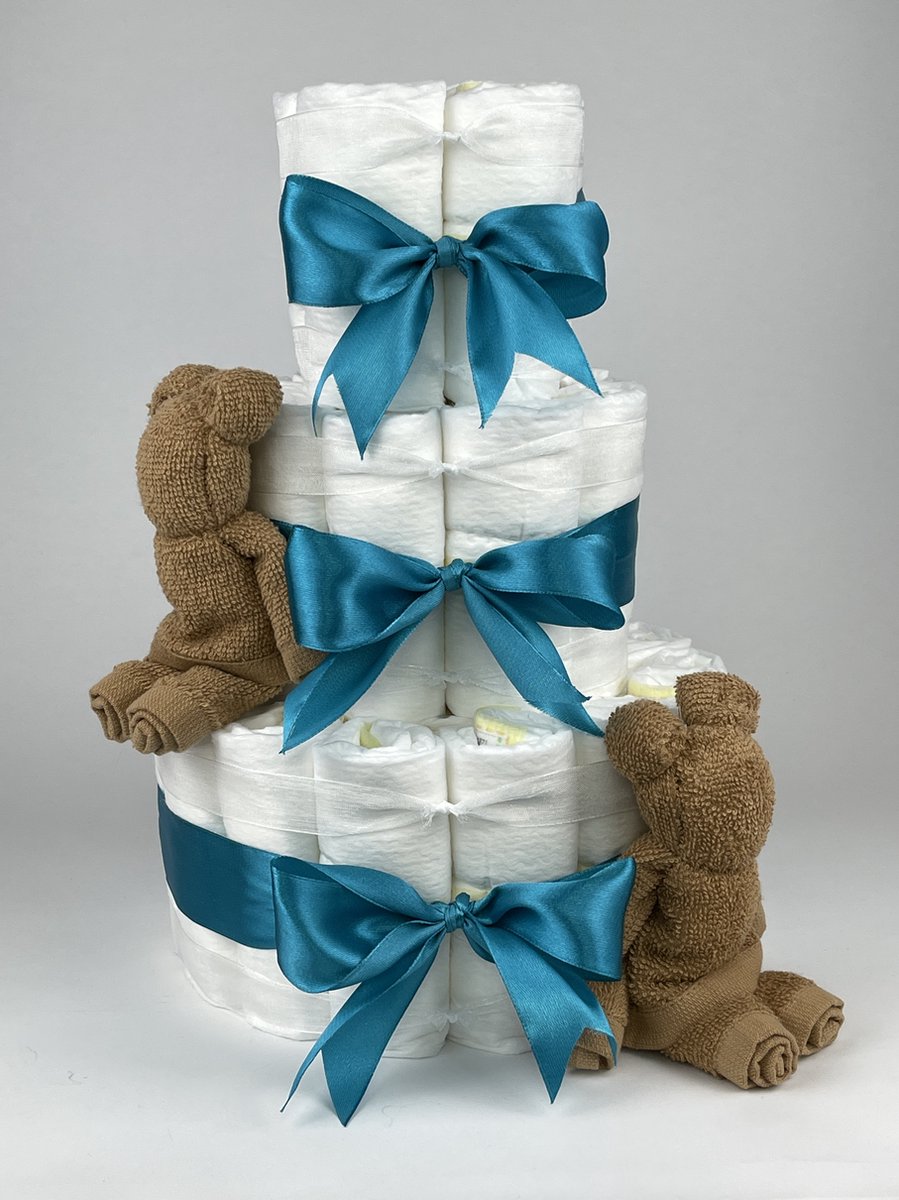 Goedkoopste Chouette-Chouette | Luiertaart Neutraal | Kraamcadeau | Geboorte Jongen Meisje | Babyshower | Beren Sand - Petrol