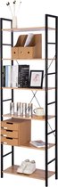 BukkitBow - Moderne Hoge Boekenkast met Metalen Frame en Hout - 6 Planken - Geschikt voor Decoratie in de Woonkamer of Opslagrek/Bergingrek- 60X28X180CM - Zwart met Licht Eikenhout