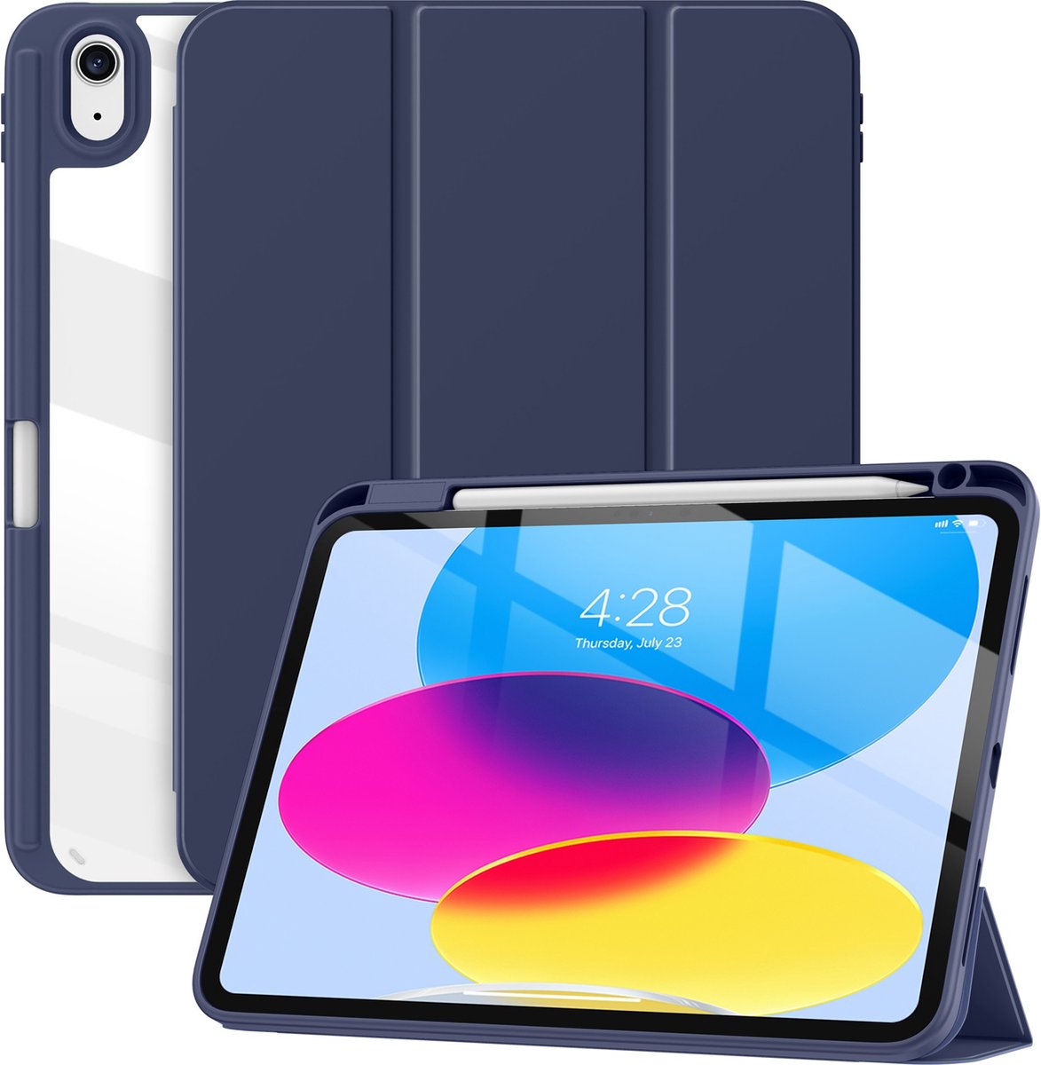 Solidenz Hoes - Geschikt voor iPad 11 (A16) en iPad 10 - 2025 en 2022 - 10.9 Inch - Cover Met Autowake - Hoesje Met Pencil Houder - Donkerblauw
