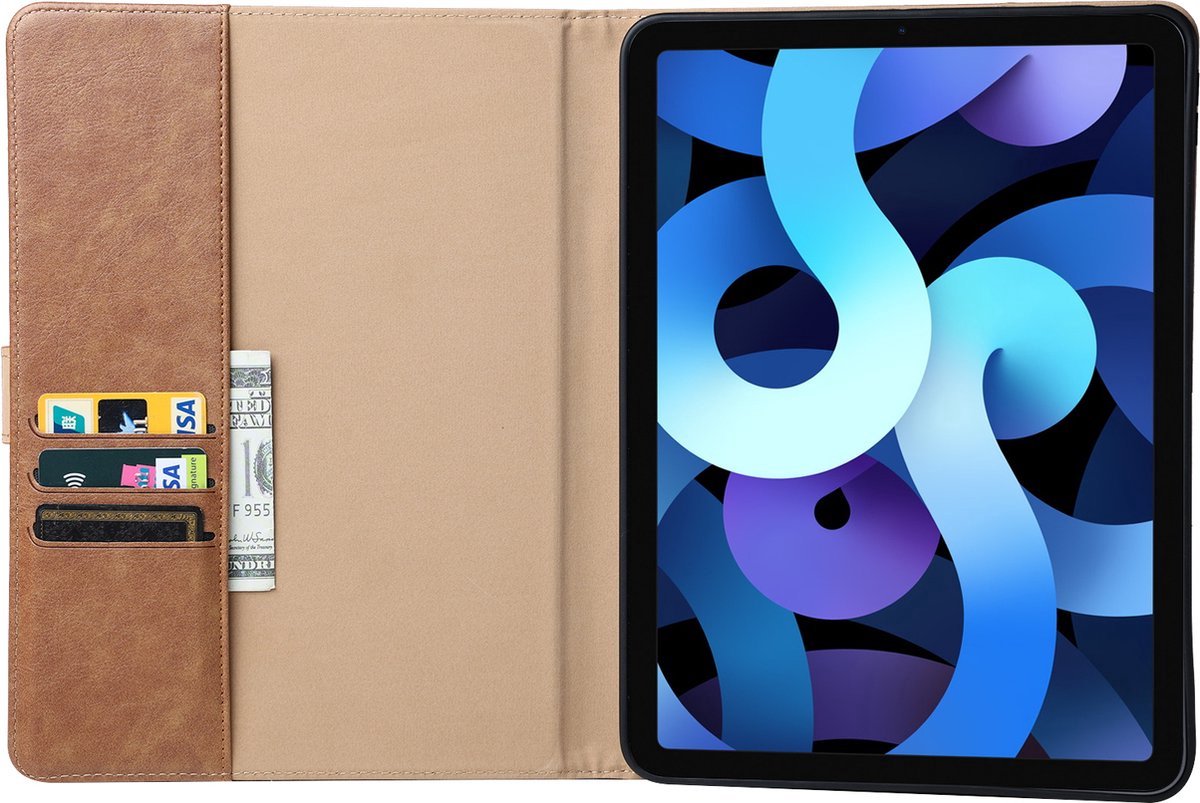 Geschikt voor iPad 11 hoes en iPad 10 hoes Leer - 11e en 10e Generatie - 10.9 Inch - 2024 en 2022 - Leren Case Cover - Luxe Lederen Tablethoes - Met Standaard - Met Pasjeshouder - Bruin